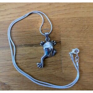 Sterling Silver 925 Jumping Frog Charm Pendant Necklace 16" Long So Cute!!